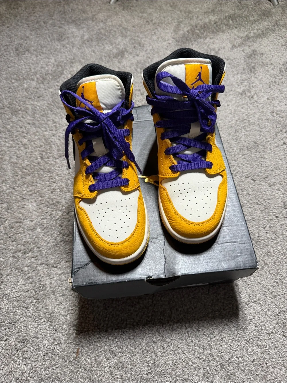 Jordan Yellow, Purple & White High-Top Sneakers